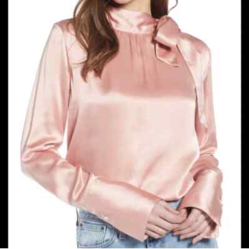 Something Navy Pink Long Sleeve Tie Front Blouse